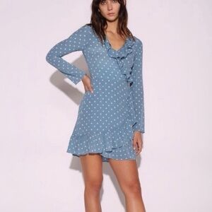 Realisation size M light blue polka dot silk wrap dress